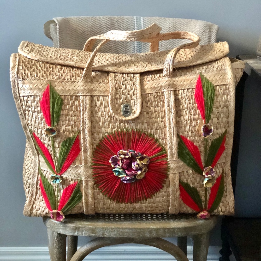BOHO EMBROIDERED MEXICAN STAW TOTE BAG / Weekend/Picnic/Beach/Travel Bag - Picture 16 of 16